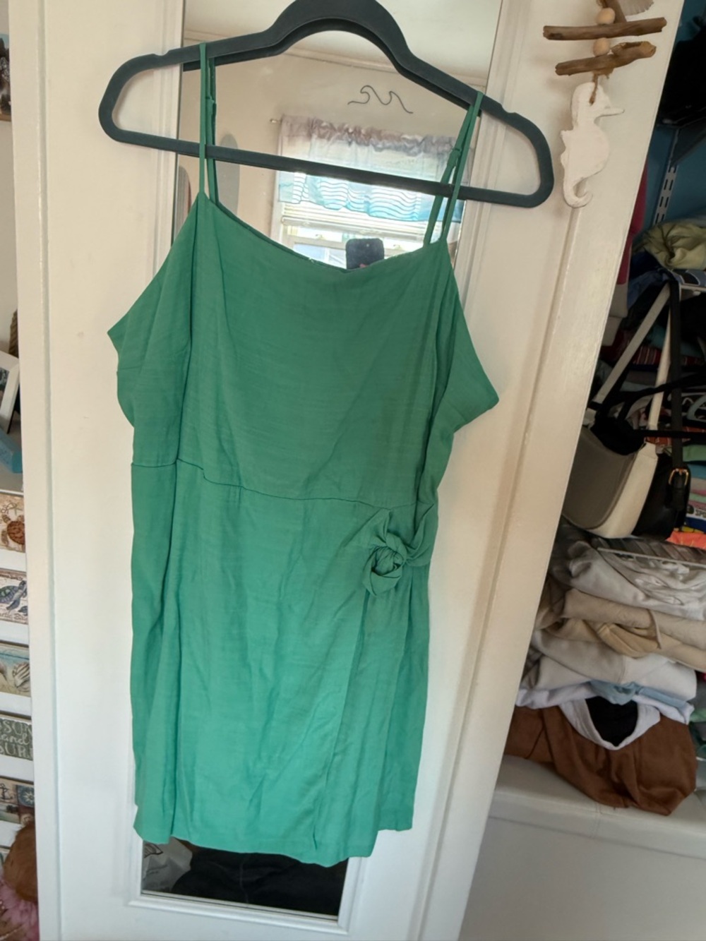 Nine West Teal Green Spaghetti-Strap Mini Dress with Rosette